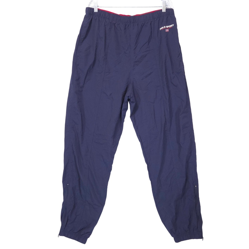 Vtg Polo Sport Ralph Lauren Nylon Track Pants Men 2XLT Mesh Lined Ankle Zip Navy